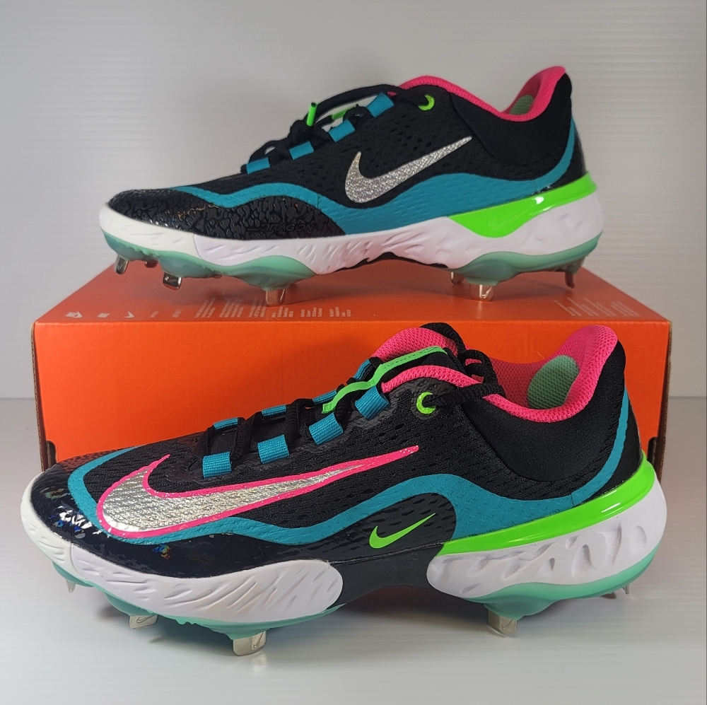Nike Alpha Huarache Elite 4 Low Black Teal Pink Baseball Cleats Metal Mens Sizes